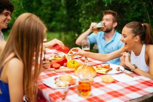 Eating a barbecue