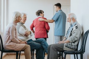 Senior people in a line