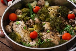 Chicken fillet with vegetables steamed. Dietary menu. Proper nutrition.