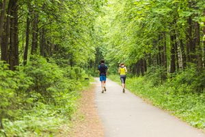 Young couple running